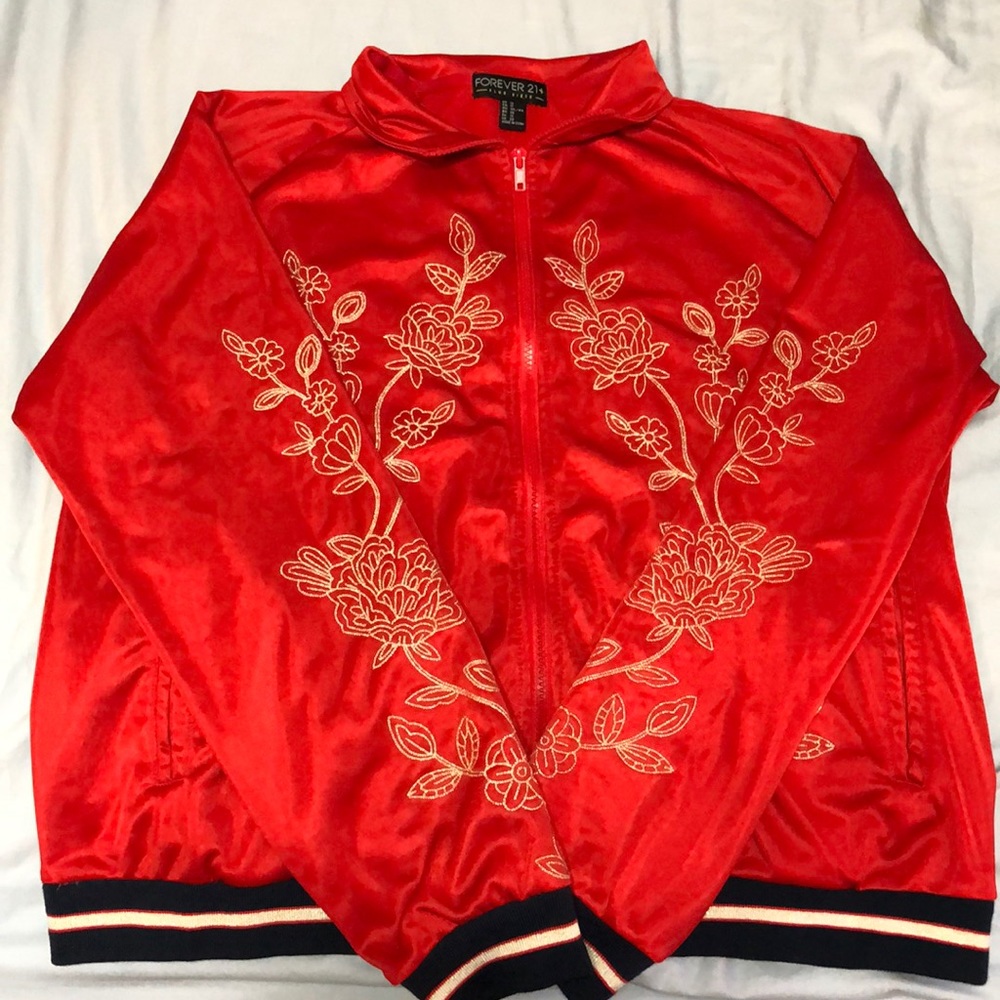 Red kimono bomber jacket
